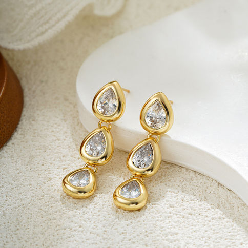 Three Layer Chain Chunky Waterdrop Dangle Earrings for Women