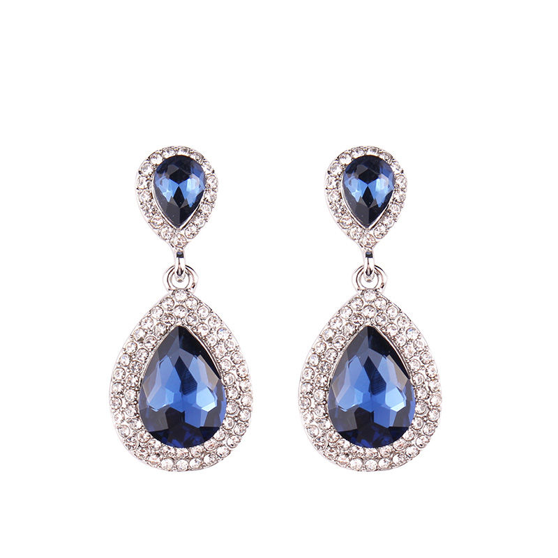 Luxury Water Drop Crystal Stone Inlaid Pendant Drop Earrings