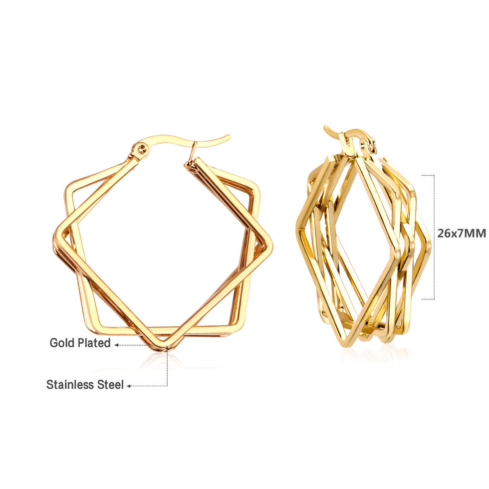 LUXUSTEEL Punk Golden Plated Stainless Steel Reticulate Rhombus Hoops Earrings