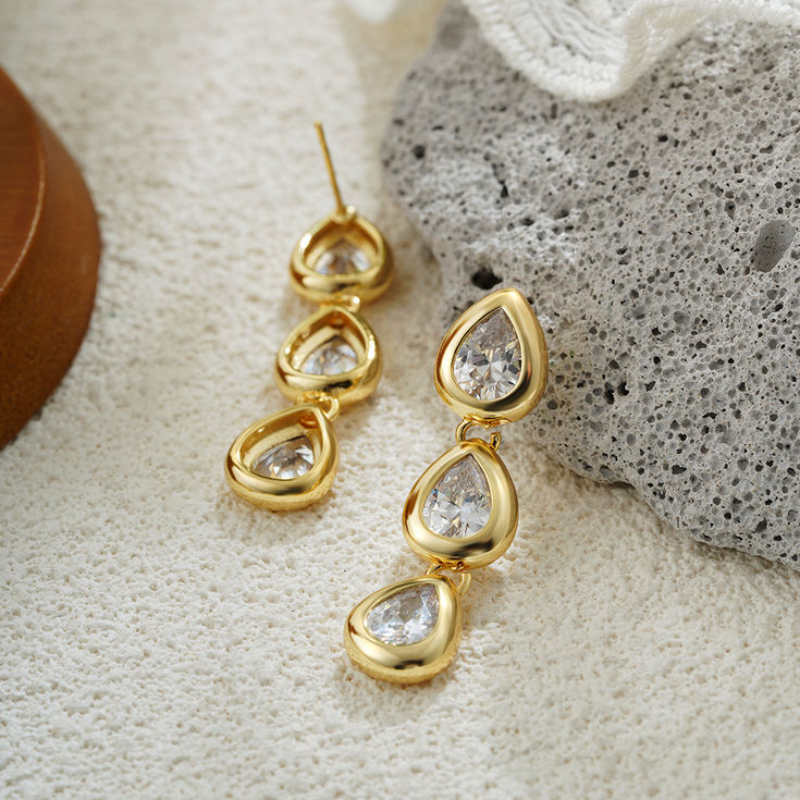 Three Layer Chain Chunky Waterdrop Dangle Earrings for Women