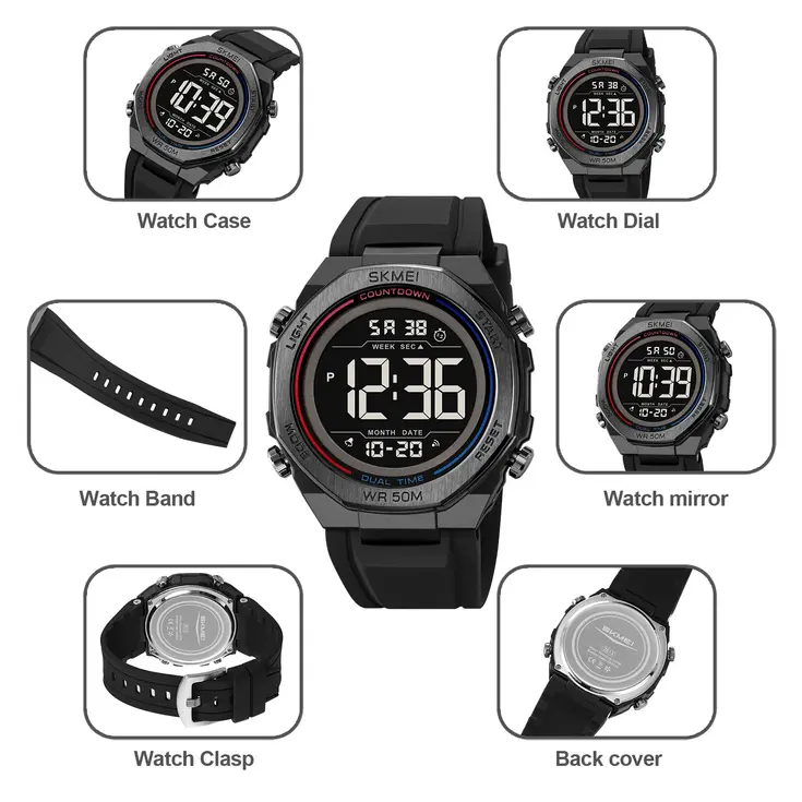 SKMEI Men’s Digital Sports Watch – 50M Waterproof Chrono Alarm