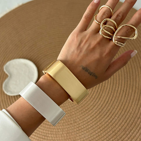Square Heavy Metal Smooth Matte Cuff Bangles Bracelets