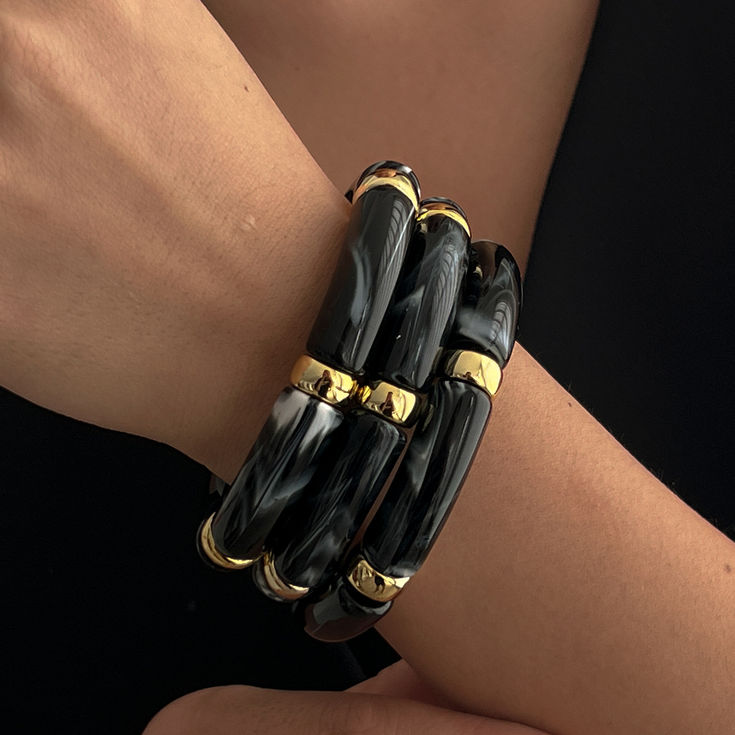 Bamboo Tube Acrylic Stack Bracelet for Women