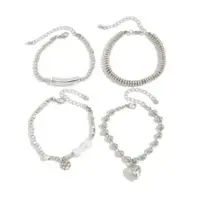 Pearl Heart Charm Bracelet Set for Women