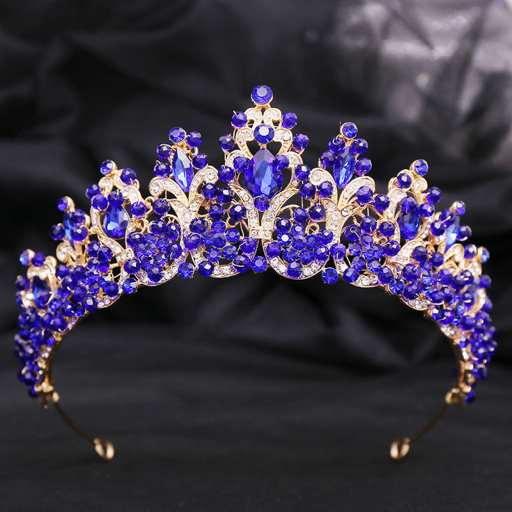 Baroque Gold Color Blue Diadem Rhinestone Crystal Tiaras Bride