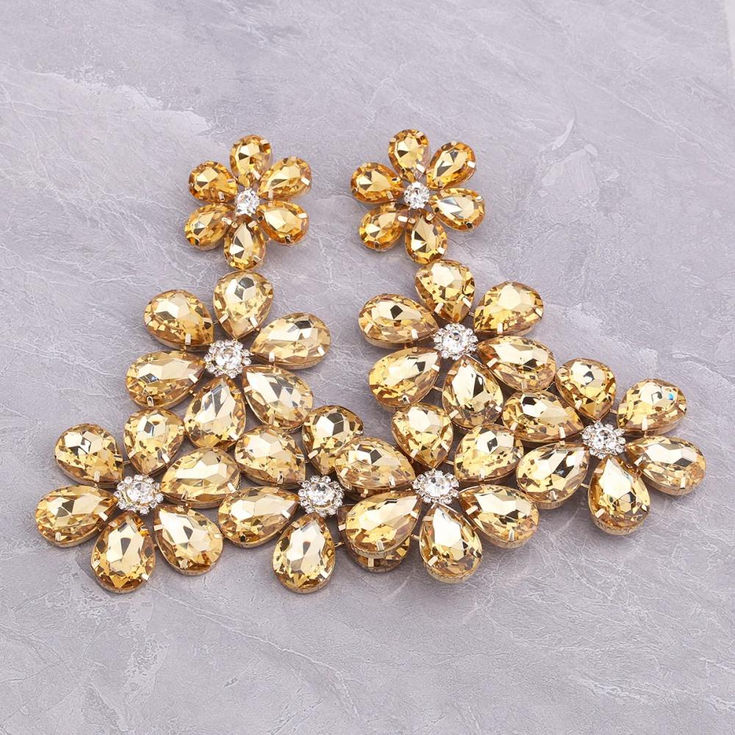 Stonefans Exaggerated Flower Dangle Earrings Water Drop