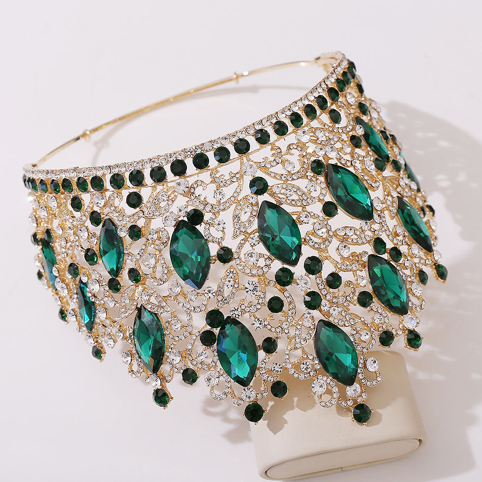 Gorgeous Green Crystal Tiara Round Crown 14cm Height Bridal Headwear Pageant