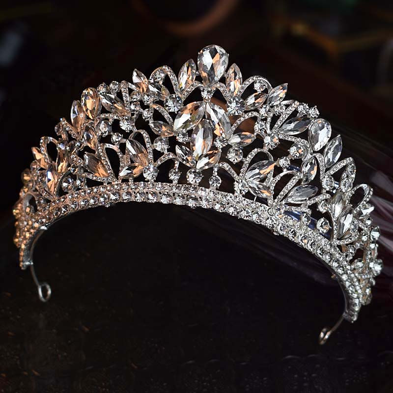 Baroque Luxury Silver Color Crystal Flowers Bridal Tiaras CZ Crown