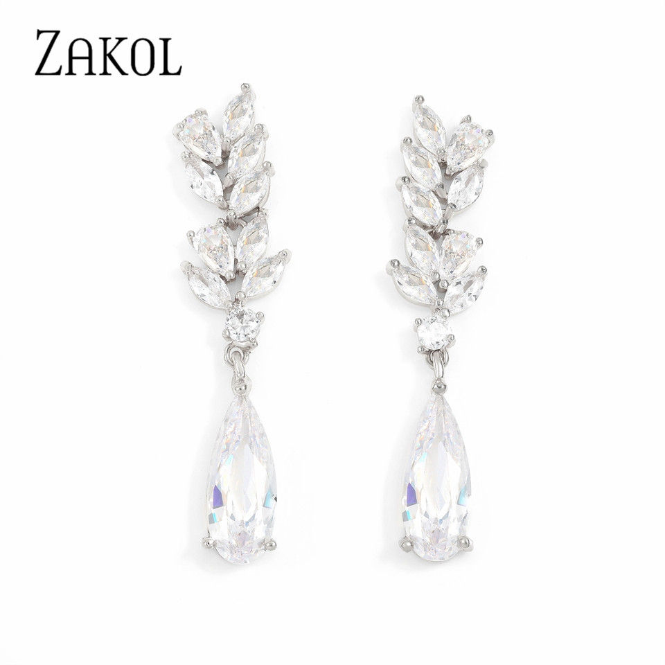 Cubic Zirconia Leaf Dangle Earrings for Women