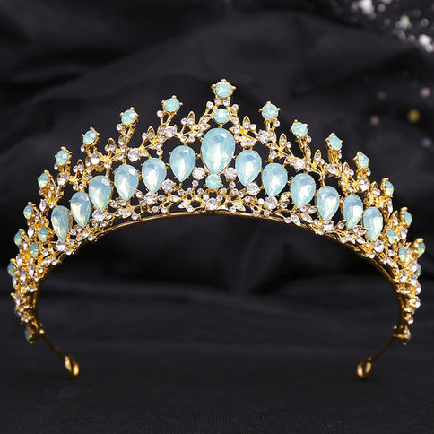 Silver Color Blue Opal Wedding Crown Princess Headdress Crystal Bridal Tiaras