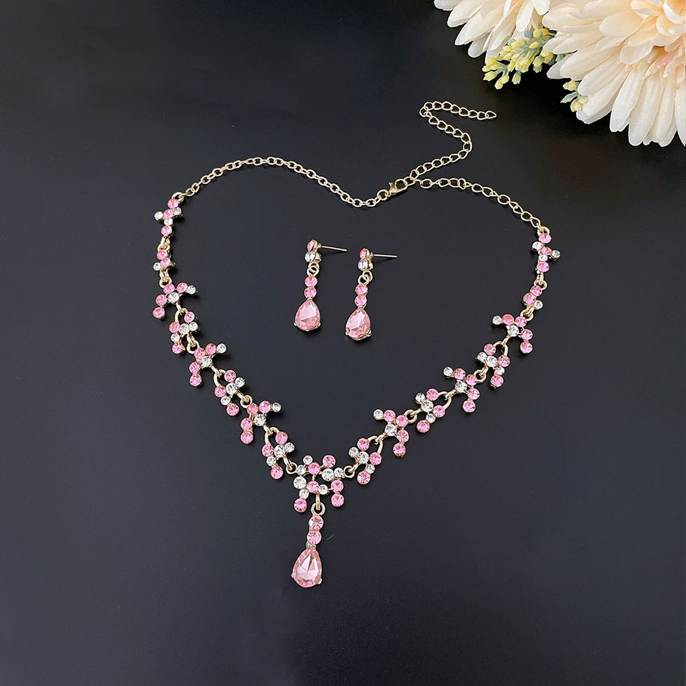 Gold Color Pink Crystal Bridal Jewelry Sets