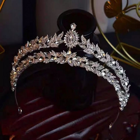 Baroque Luxury Crystal Leaf Bridal Tiaras Crown Headwear Rhinestone Pageant Prom