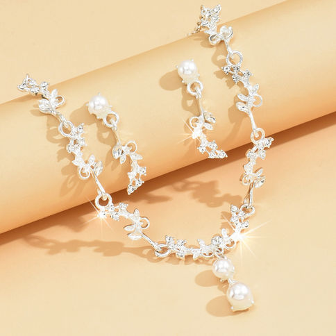 Bridal necklace earrings two-piece set wedding dress accessories