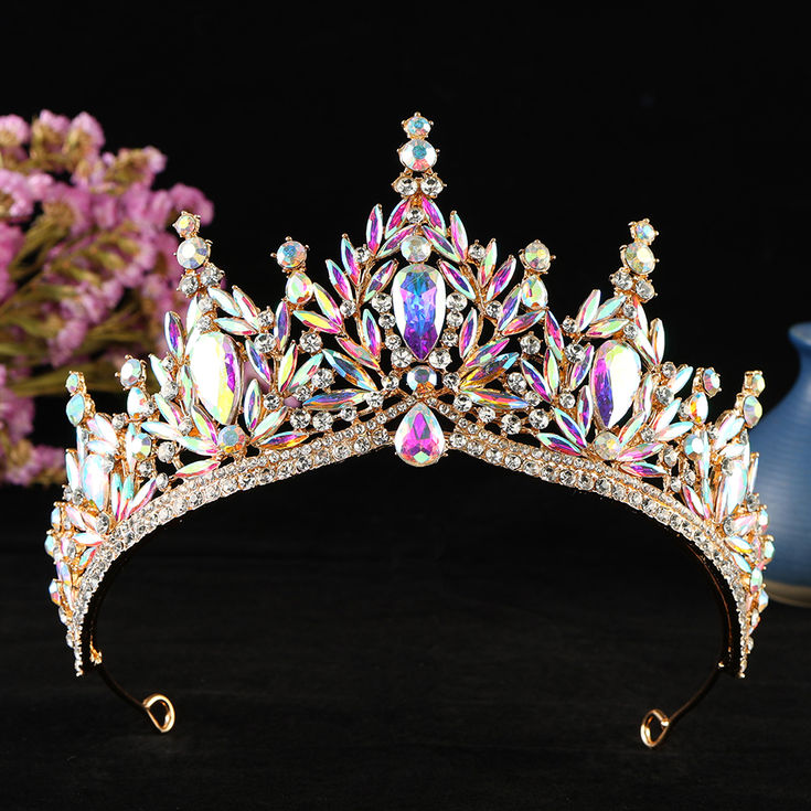 Baroque Vintage Gold Color Water Drop Crystal Tiara For Women Diadem Wedding Gir