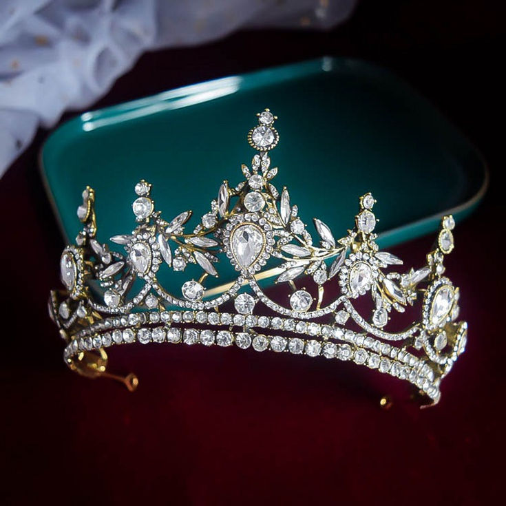 Baroque Bronze Gold Color Crystal Geometric Bridal Tiaras Crowns Headdress Rhine
