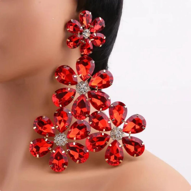 Stonefans Exaggerated Flower Dangle Earrings Water Drop