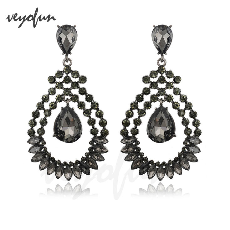 Veyofun Luxury Hollow Crystal Drop Earrings Vintage Bridal Dangle Earrings