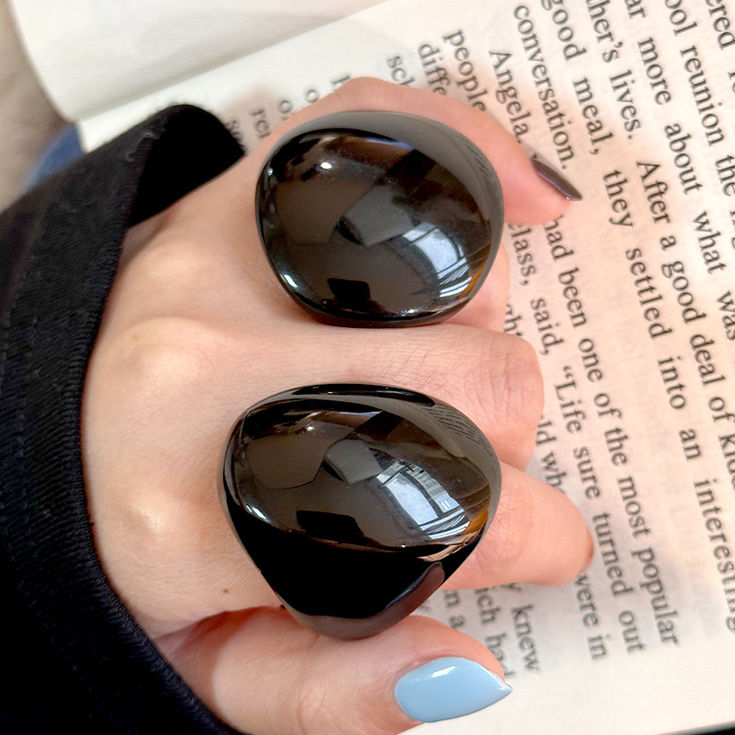 Korean Versatile Black Acrylic Round Square Geometric Rings
