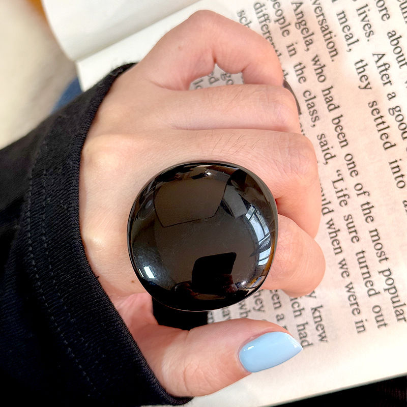 Korean Versatile Black Acrylic Round Square Geometric Rings