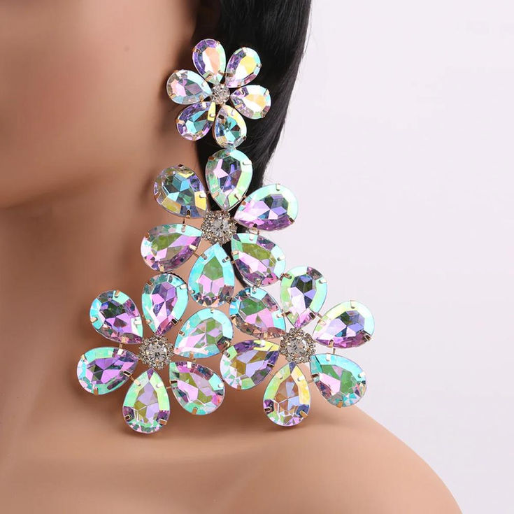 Stonefans Exaggerated Flower Dangle Earrings Water Drop