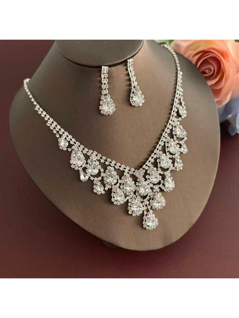 Hot selling bride crystal full diamond necklace earrings two-piece set exquisite
