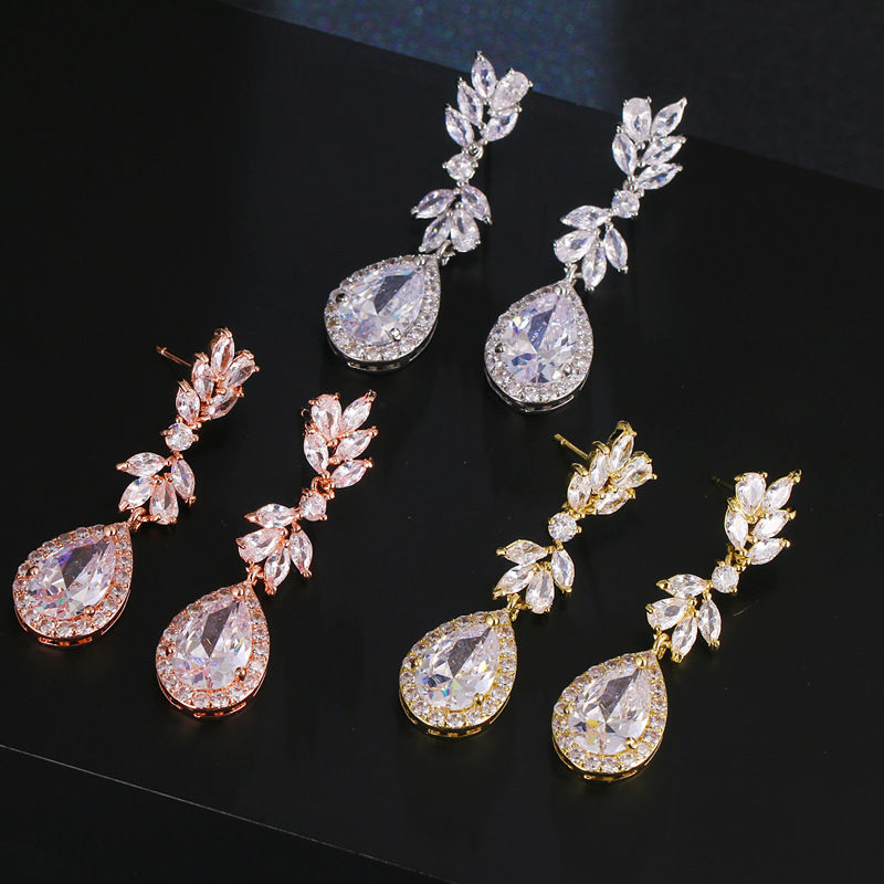 Ekopdee Luxury Flower Cubic Zirconia Bridal Earrings