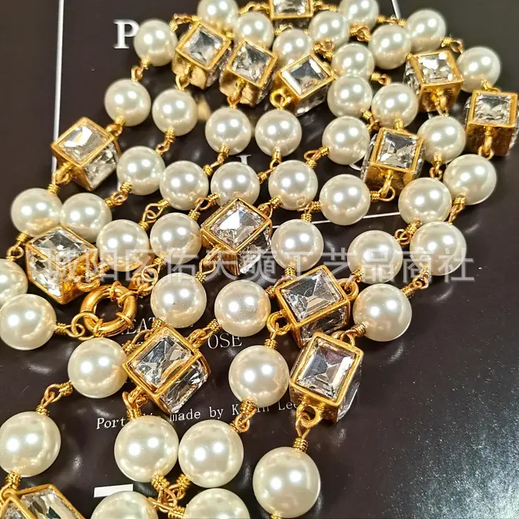 Multi-Layer Pearl Statement Necklace Elegant Long Beaded Chain Jewelry