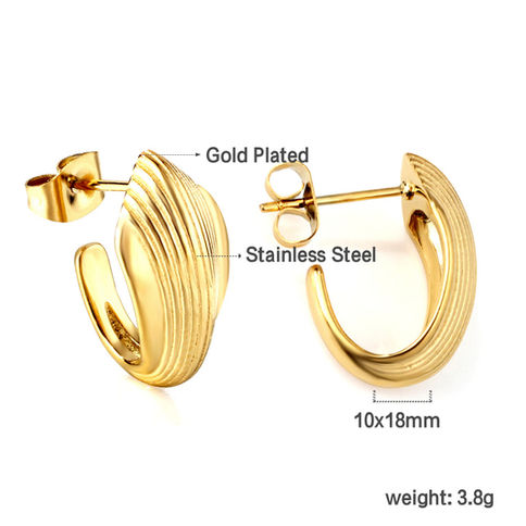 LUXUSTEEL Punk Golden Plated Stainless Steel Reticulate Rhombus Hoops Earrings