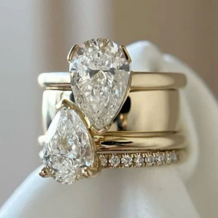 Geometric Water Droplet Shape Zircon Rings Set For Women