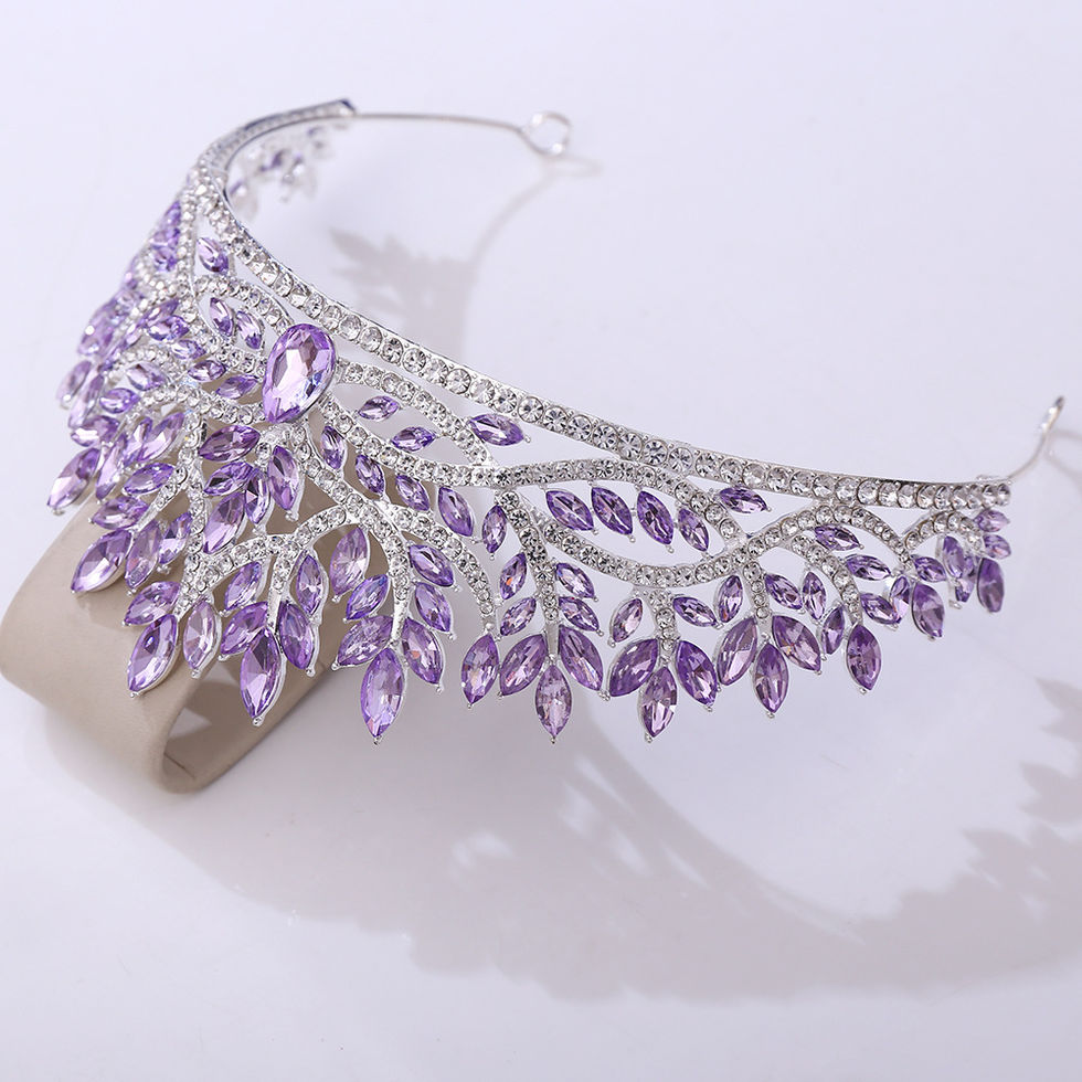 Luxury Silver Color Blue Opal Crystal Leaves Bridal Tiaras Crowns