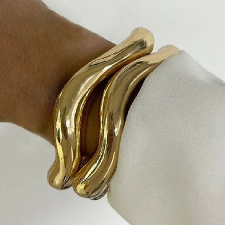 2Pcs/Set Exaggerated Boho Hip Hop Irregular Metal Cuff Bangle