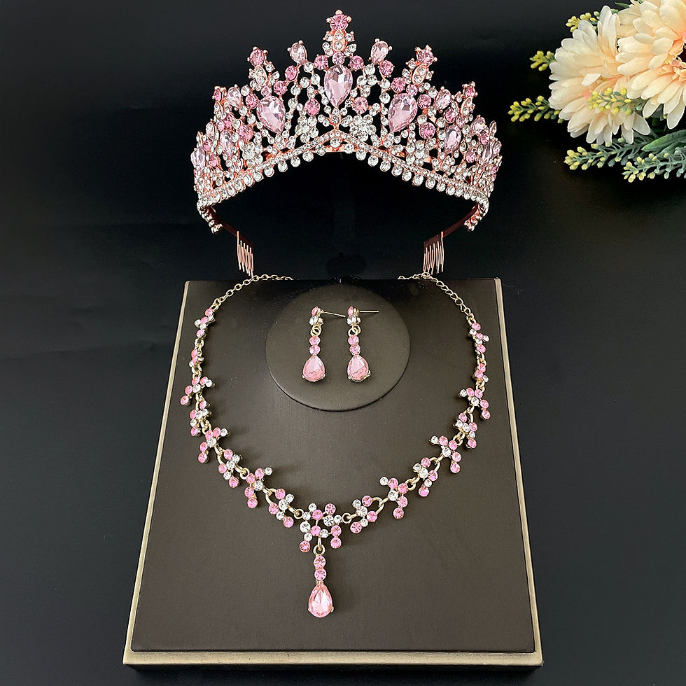Gold Color Pink Crystal Bridal Jewelry Sets