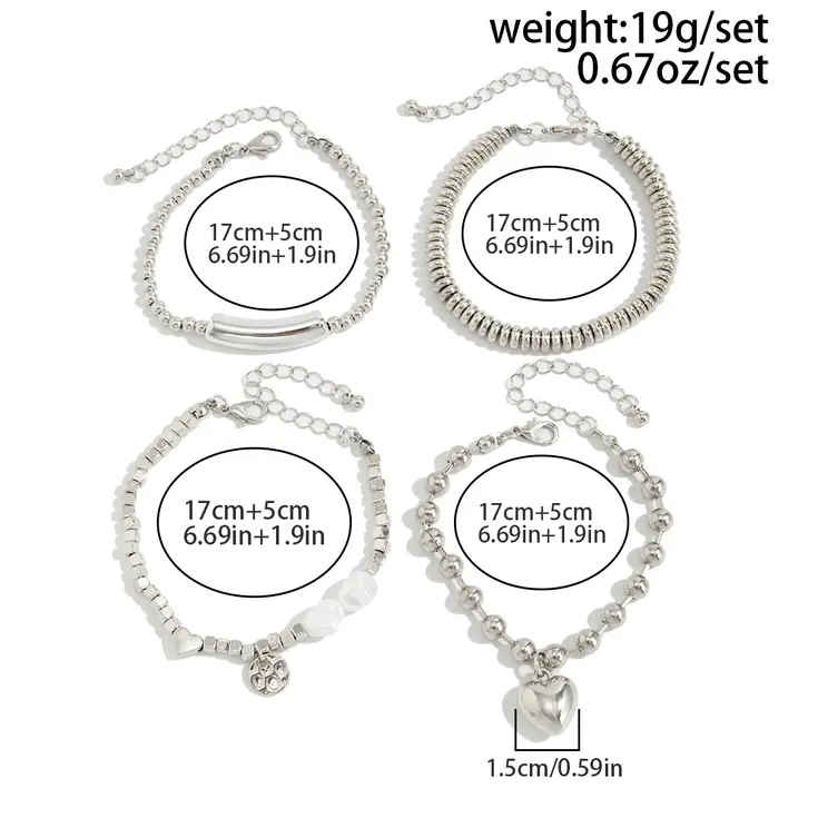 Pearl Heart Charm Bracelet Set for Women