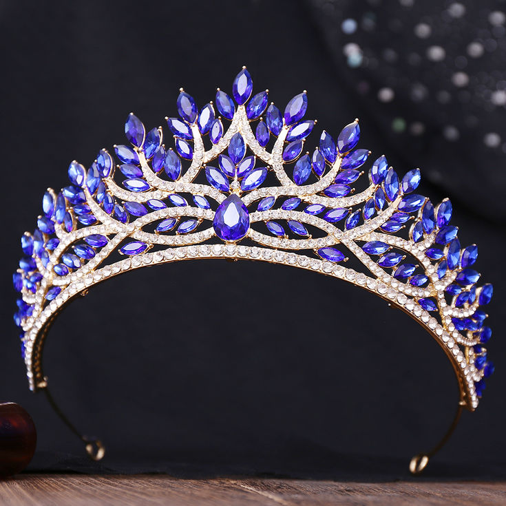 Luxury Silver Color Blue Opal Crystal Leaves Bridal Tiaras Crowns