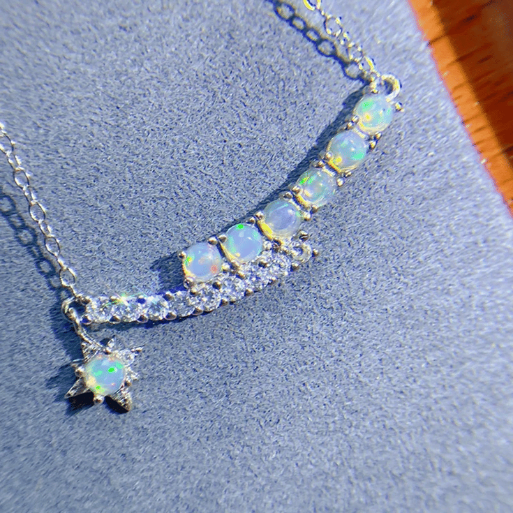 Natural Opal Pendant Necklace 925 Sterling Silver 18K Gold Jewelry