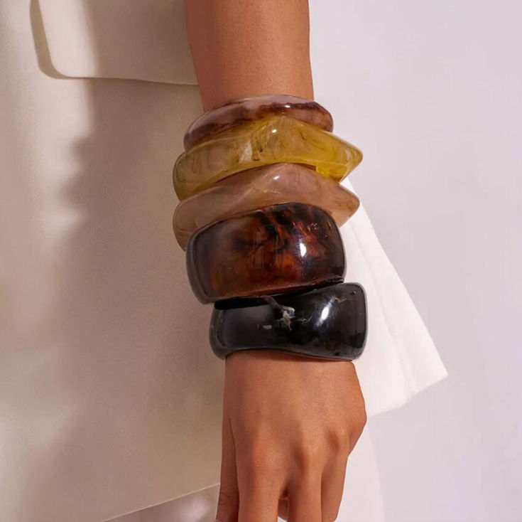 Vintage Wide Geometric Resin Beige Brown Coffee