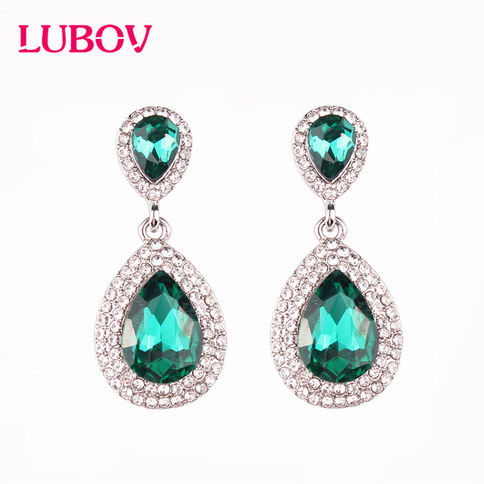 Luxury Water Drop Crystal Stone Inlaid Pendant Drop Earrings