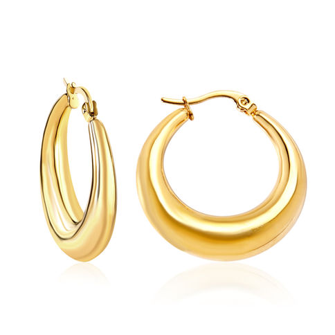 LUXUSTEEL Punk Golden Plated Stainless Steel Reticulate Rhombus Hoops Earrings