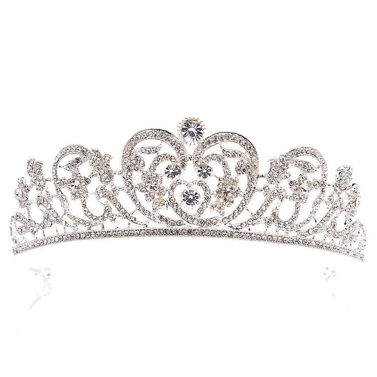 Baroque Silver Color Crystal Heart Bridal Tiara