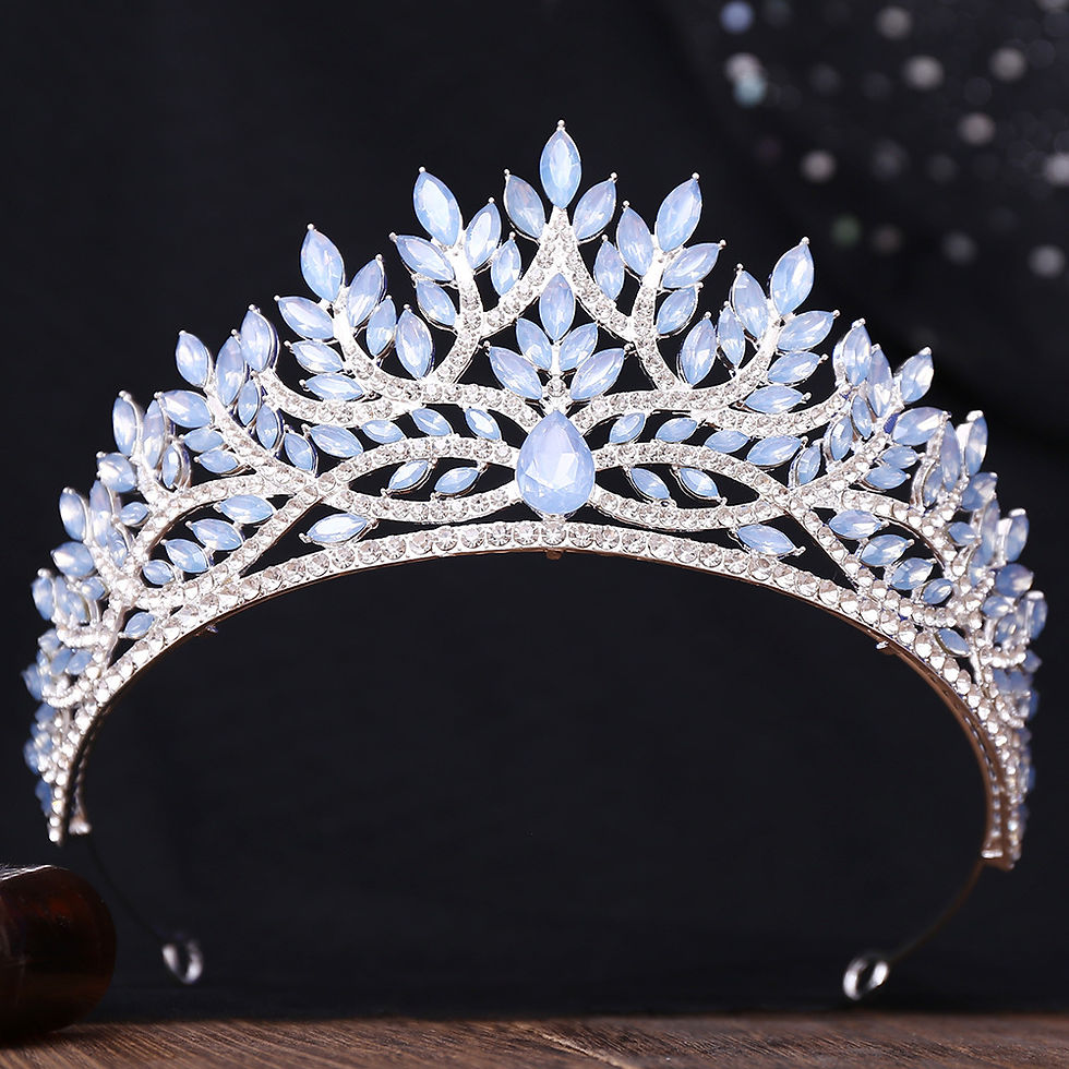 Luxury Silver Color Blue Opal Crystal Leaves Bridal Tiaras Crowns