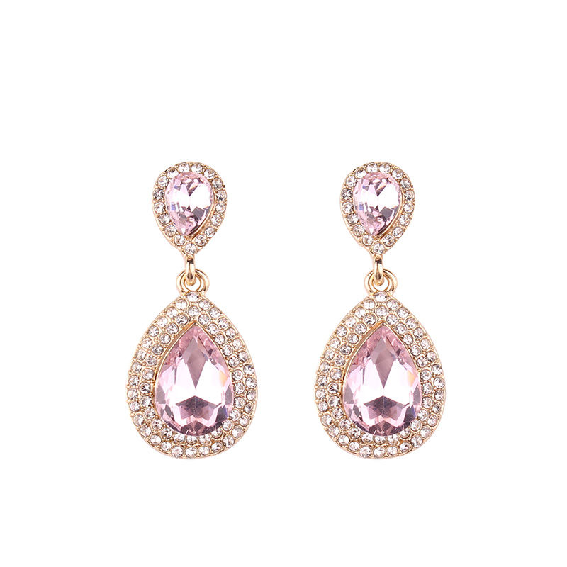 Luxury Water Drop Crystal Stone Inlaid Pendant Drop Earrings
