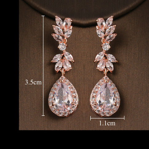 Ekopdee Luxury Flower Cubic Zirconia Bridal Earrings