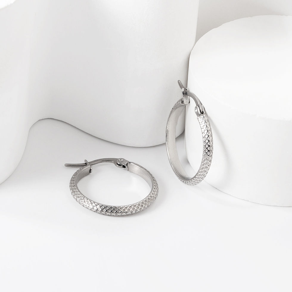 LUXUSTEEL Punk Golden Plated Stainless Steel Reticulate Rhombus Hoops Earrings