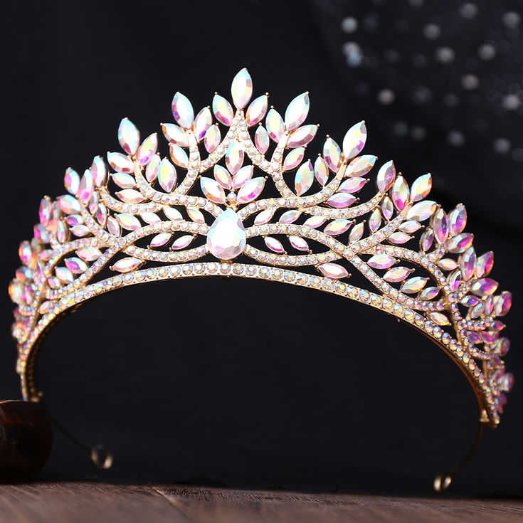 Luxury Silver Color Blue Opal Crystal Leaves Bridal Tiaras Crowns