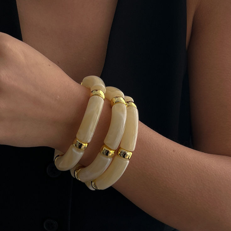 Bamboo Tube Acrylic Stack Bracelet for Women