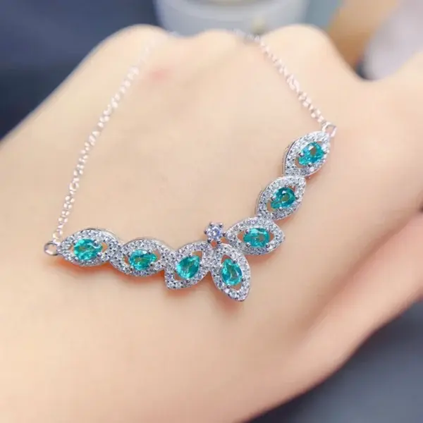 Natural Topaz Pendant Necklace Women 925 Silver 18K Gold Plated Jewelry