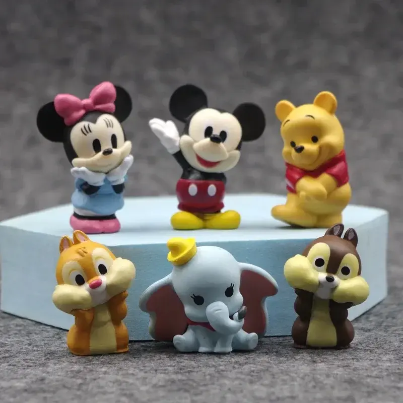 6Pcs MIniso Anime Mickey Mouse Action Figure Minnie Pooh Bear Dumbo Kawaii Carto