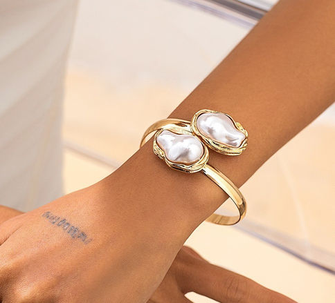 Retro French Style Baroque Imitation Pearl Torque Necklace Bangle Ring Set