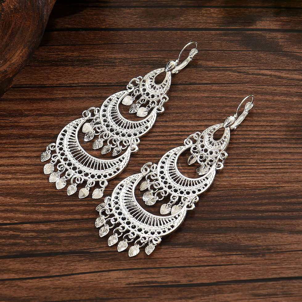 Vintage Ethnic Dangle Earrings Heart-sharp Tassel Earrings