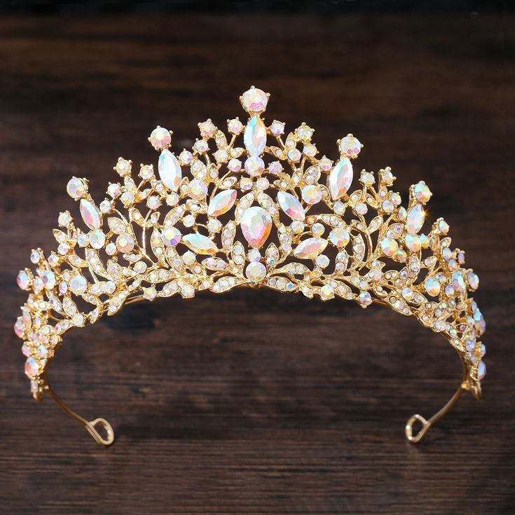Baroque Vintage Forest Leaf AB Color Crystal Bridal Tiara Crown